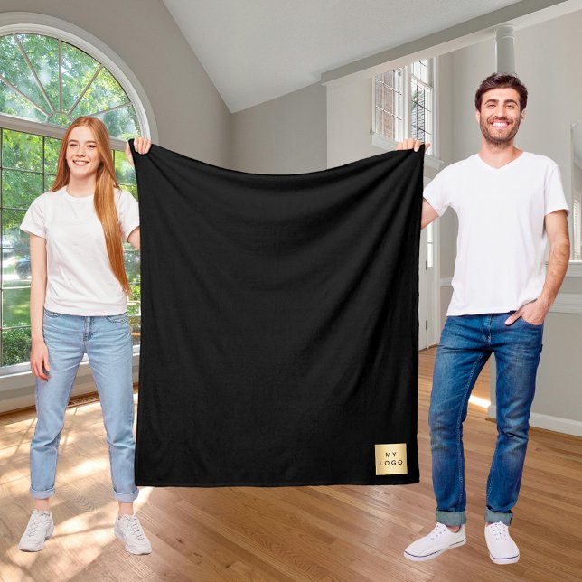 Black corporate logo custom company gift fleece blanket (Creator Uploaded)