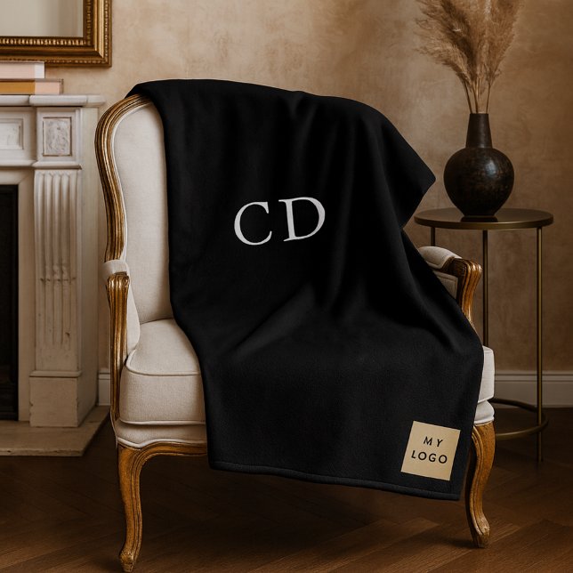 Black corporate logo custom company gift monogram fleece blanket (Creator Uploaded)