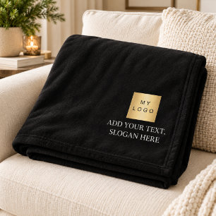 Black corporate logo custom company gift text fleece blanket