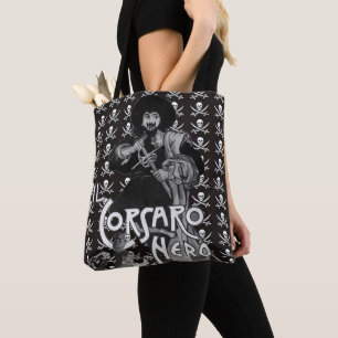 BLACK CORSAIR Black White Pirate Flag Skull Swords Tote Bag