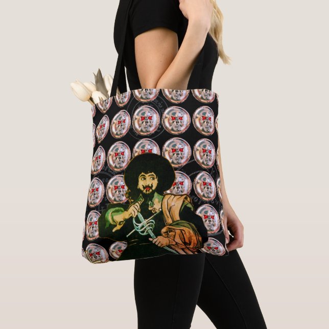 BLACK CORSAIR Pirates Metal Skull Tote Bag (Close Up)