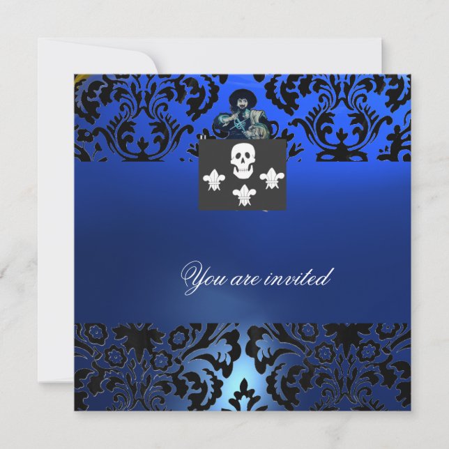 BLACK CORSAIR SKULL & FLEUR DE LIS MONOGRAM blue Invitation (Front)