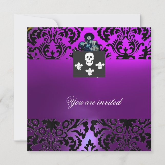 BLACK CORSAIR SKULL & FLEUR DE LIS MONOGRAM purple Invitation (Front)