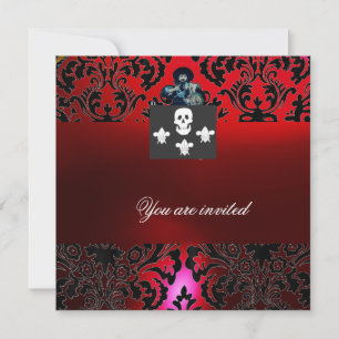 BLACK CORSAIR SKULL & FLEUR DE LIS MONOGRAM red Invitation
