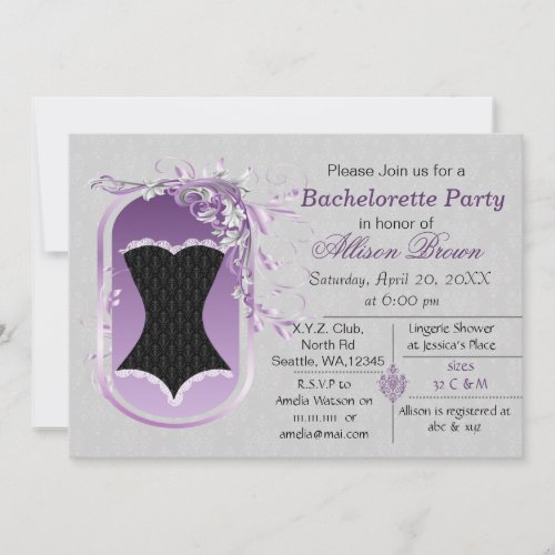 black corset elegant bachelorette party invite