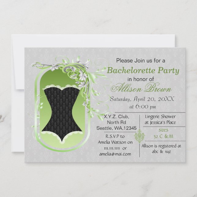 black corset elegant bachelorette party invite (Front)