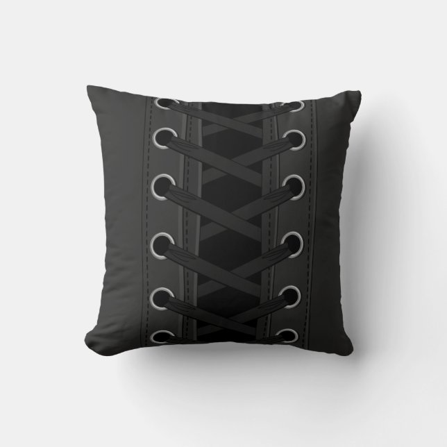 Black Corset Faux Lace Up Throw Pillow (Front)
