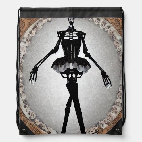 Black Corset Skeleton Drawstring Bag