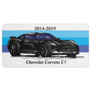 Black Corvette C7 with Blue Stripes License Plate