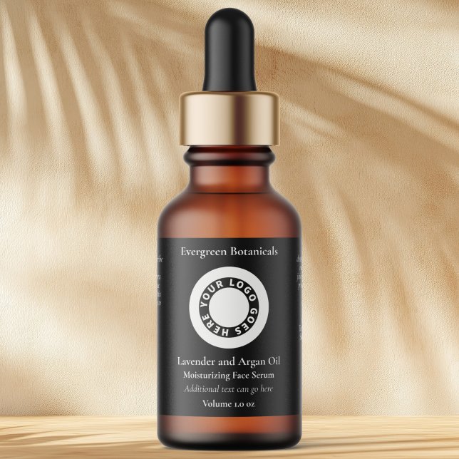 Black cosmetics dropper bottle label with logo (Creator Uploaded)