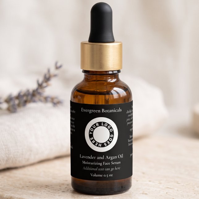 Black cosmetics dropper bottle label with logo (Creator Uploaded)