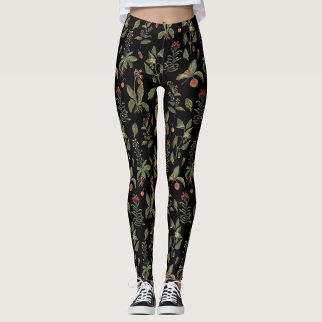 Black Cottagecore Herb  Leggings (Front)