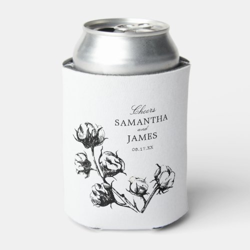 Black Cotton Boll Plant Etching Wedding Can Cooler