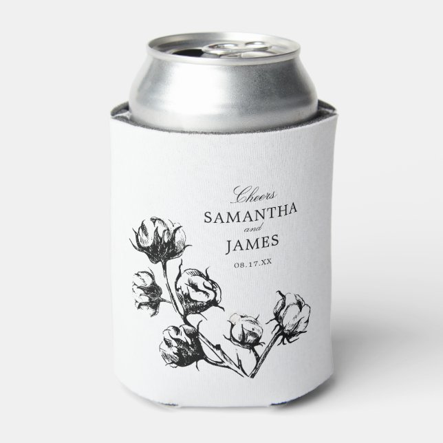 Black Cotton Boll Plant Etching Wedding Can Cooler (Can Front)