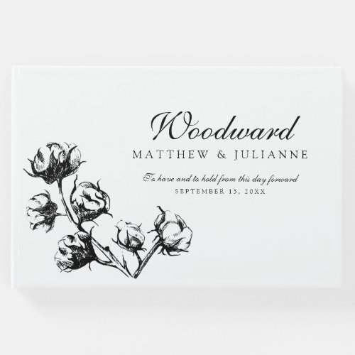Black Cotton Boll Plant Etching Wedding Guest Book