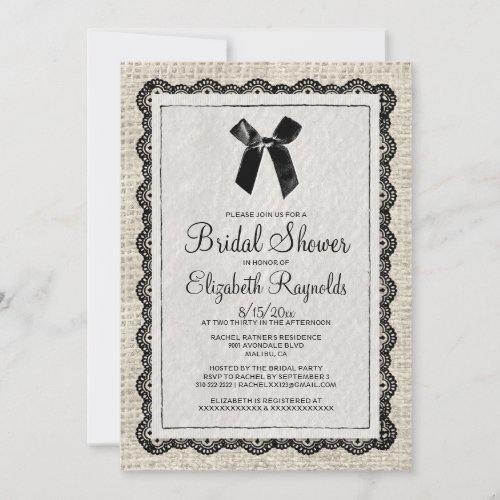 Black Country Burlap Bridal Shower Invitations