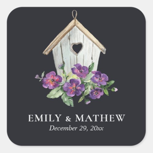 BLACK COUNTRY RUSTIC FLORAL BIRDHOUSE WEDDING SQUARE STICKER