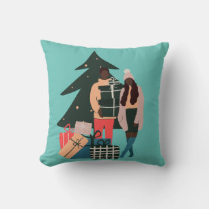 Black Couple First Christmas Throw Pillow
