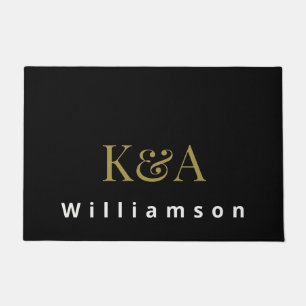 Black Couple Monogram Gold White Modern Minimalist Doormat