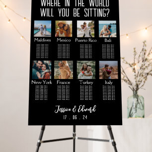 Black Couple Wedding Destinations Seating Chart  Foam Board
