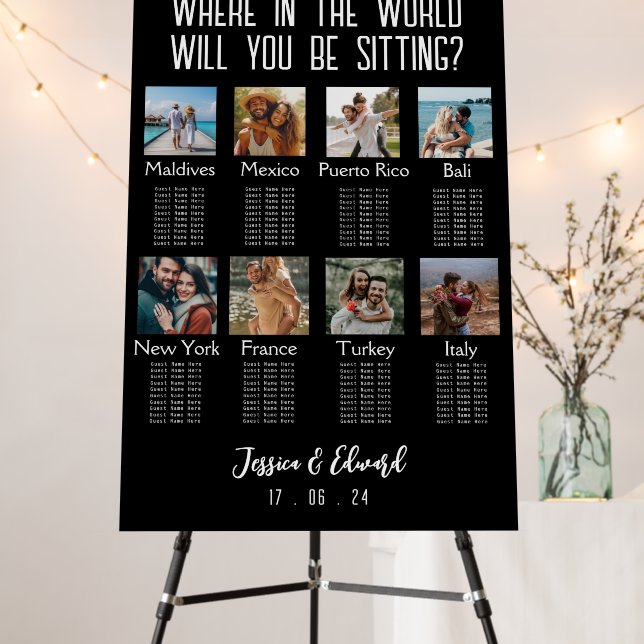 Black Couple Wedding Destinations Seating Chart  Foam Board (In Situ (Stand))