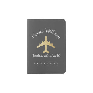 black cover with gold airplane