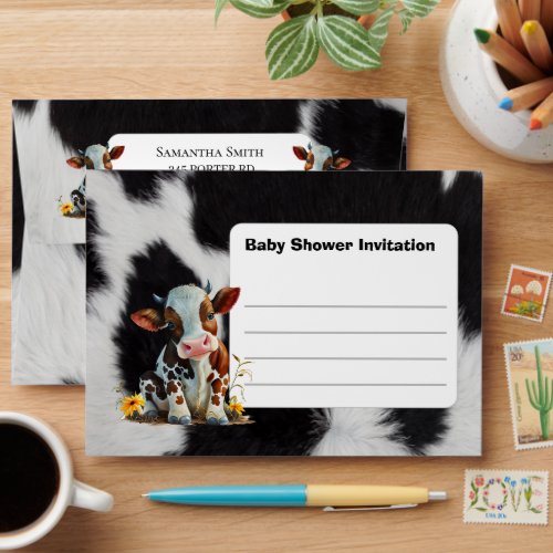 Black Cow Baby Shower Invitation  Envelope