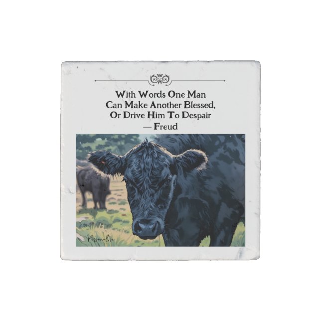 Black Cow Bull Fun Freud Quote Personal Stone Magnet (Front)