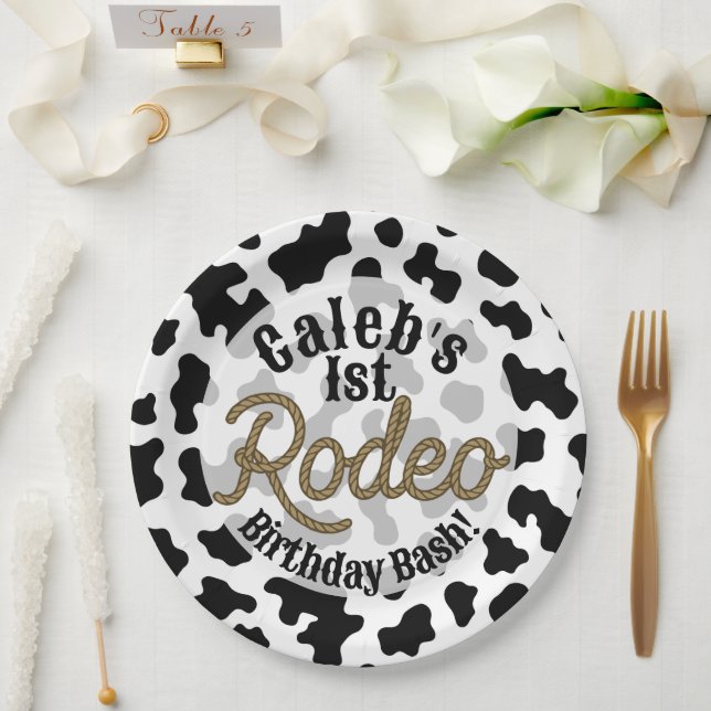 Black Cow Print Country Western Rodeo Party Paper Plates (Wedding)