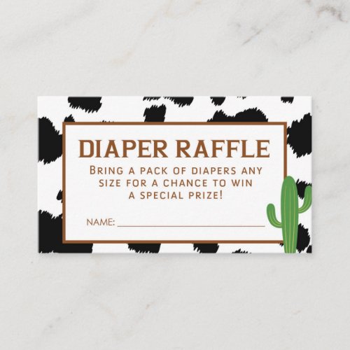 Black Cow Print Diaper Raffle Ticket Enclosure Card