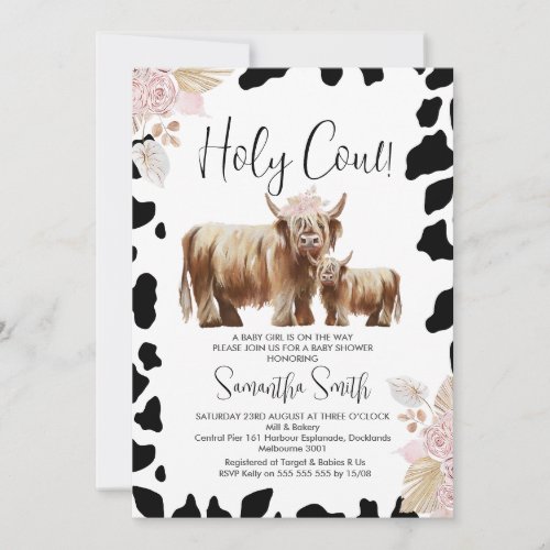 Black Cow Print Highland Cow Baby Shower Invitation