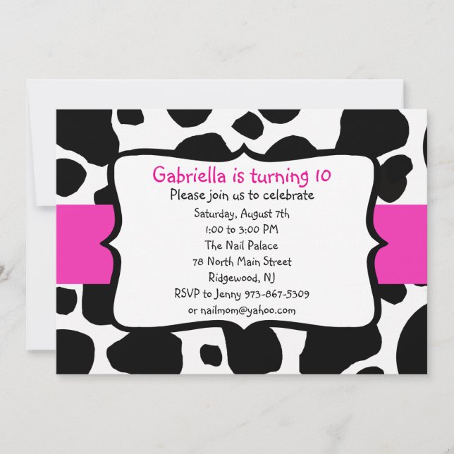 Black Cow Print & Hot Pink Ribbon Invitation (Front)