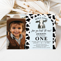 Black Cow Print Photo Holy Cow 1st Birthday