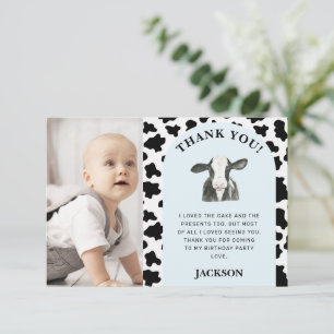 Black Cow Print Photo Holy Cow 1st Birthday Thank You Card