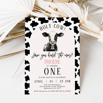 Black Cow Print Pink Arch Holy Cow 1st Birthday Invitation by Sugar_Puff_Kids at Zazzle