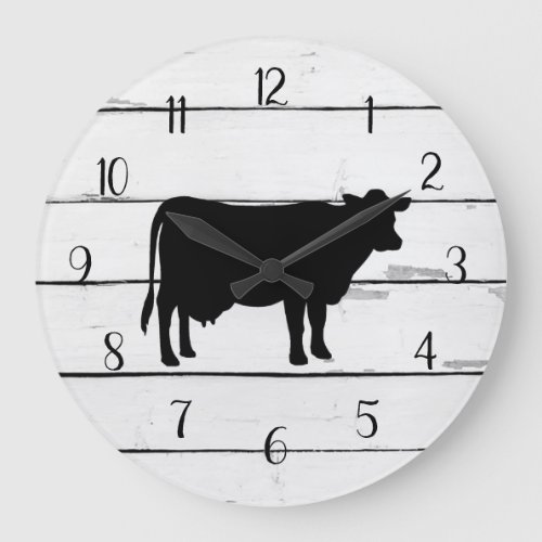 Black Cow Rustic Shiplap Farmhouse Decor Large Clock