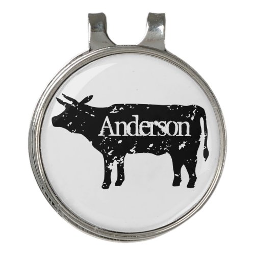 Black cow silhouette personalized ball marker golf hat clip