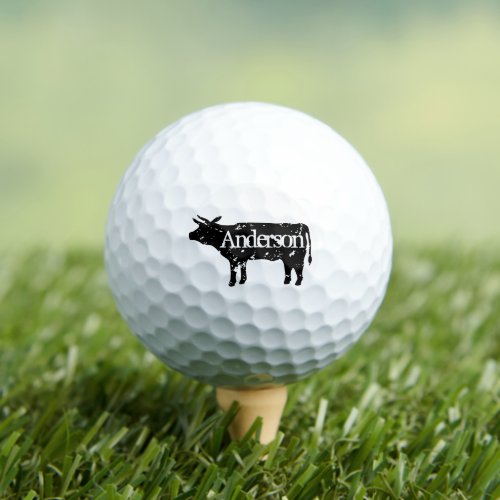 Black cow silhouette personalized golf ball set