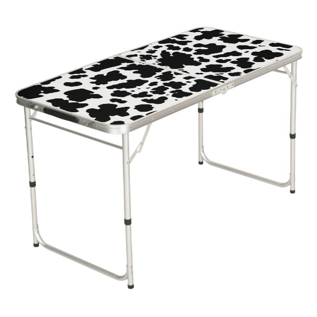 Black Cow Spots  Print Cowboy Farmer Beer Pong Table (Angled)