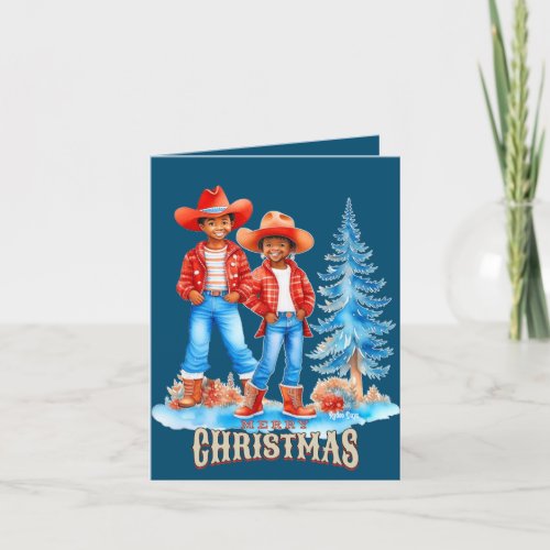 Black Cowboy Cowgirl Couple Winter Christmas Scene Holiday Card