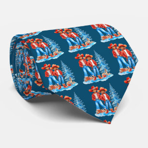 Black Cowboy Cowgirl Couple Winter Christmas Scene Neck Tie