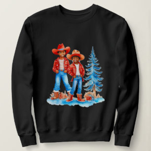 Black Cowboy Cowgirl Couple Winter Christmas Scene Sweatshirt