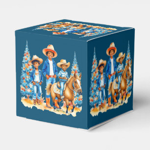 Black Cowboy Cowgirl Kids With Horse Merry Christm Favor Boxes
