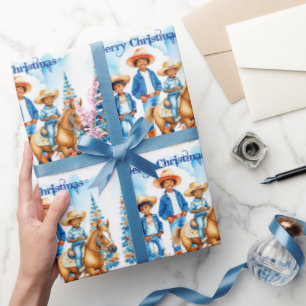 Black Cowboy Cowgirl Winter Scene Merry Christmas Wrapping Paper
