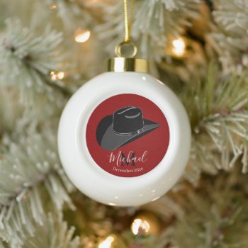 Black Cowboy Hat Ceramic Ball Christmas Ornament by stickywicket at Zazzle