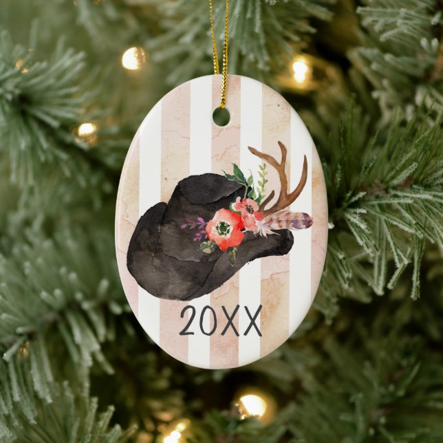 Black Cowboy Hat  Keepsake Year Ceramic Ornament (Tree)