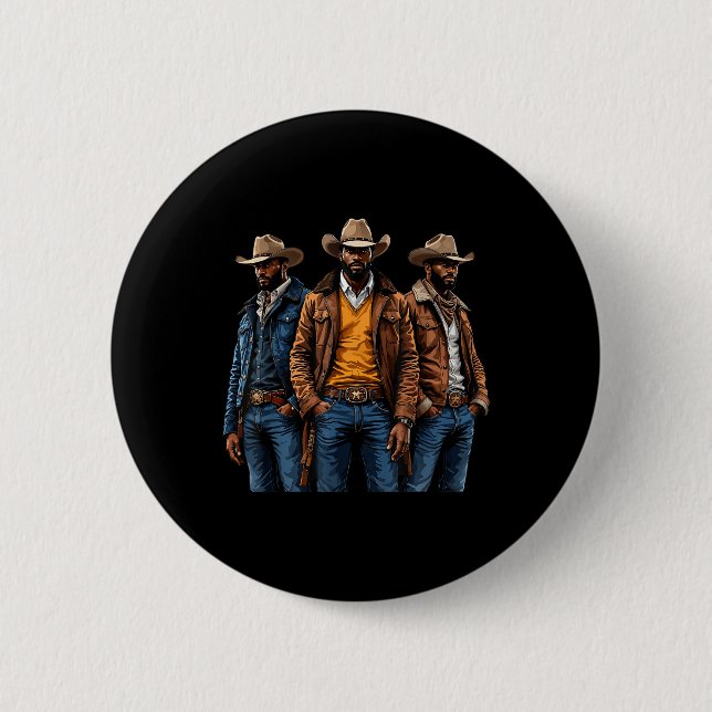 Black Cowboy Melanin African American Western Rode Button (Front)