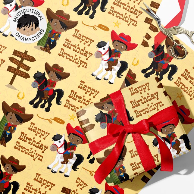 Black Cowboy Personalized Wrapping Paper (Creator Uploaded)