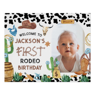 Black Cowboy Rodeo 1st Birthday Welcome Sign