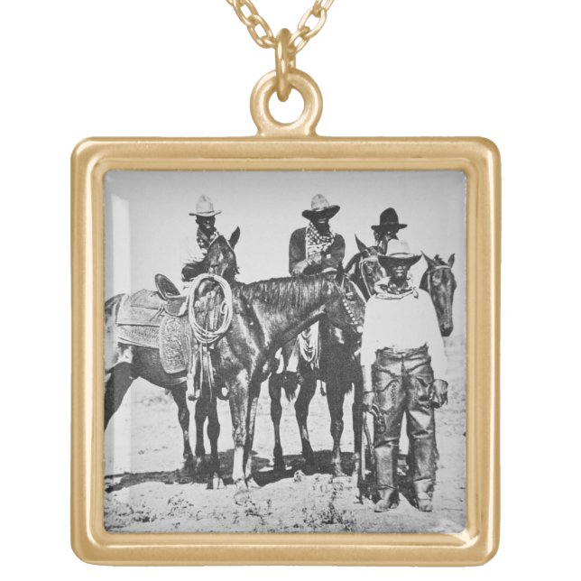 Black Cowboys at Bonham, Texas, c.1890 (b/w photo) Gold Plated Necklace (Front)